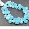 Natural Auqa Blue Chalcedony Faceted Heart Drop Briolette Beads Strand Length is 8 Inches and Sizes from 10mm to 13mm approx.
